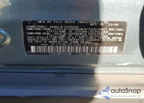 2009 Subaru Forester 2.5X Premium z USA, uszkodzony, nr VIN JF2SH63639H781696